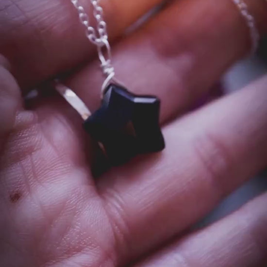 Dainty and Minimal, Natural Black Obsidian Star Pendant on a sterling silver chain - For protection & grounding