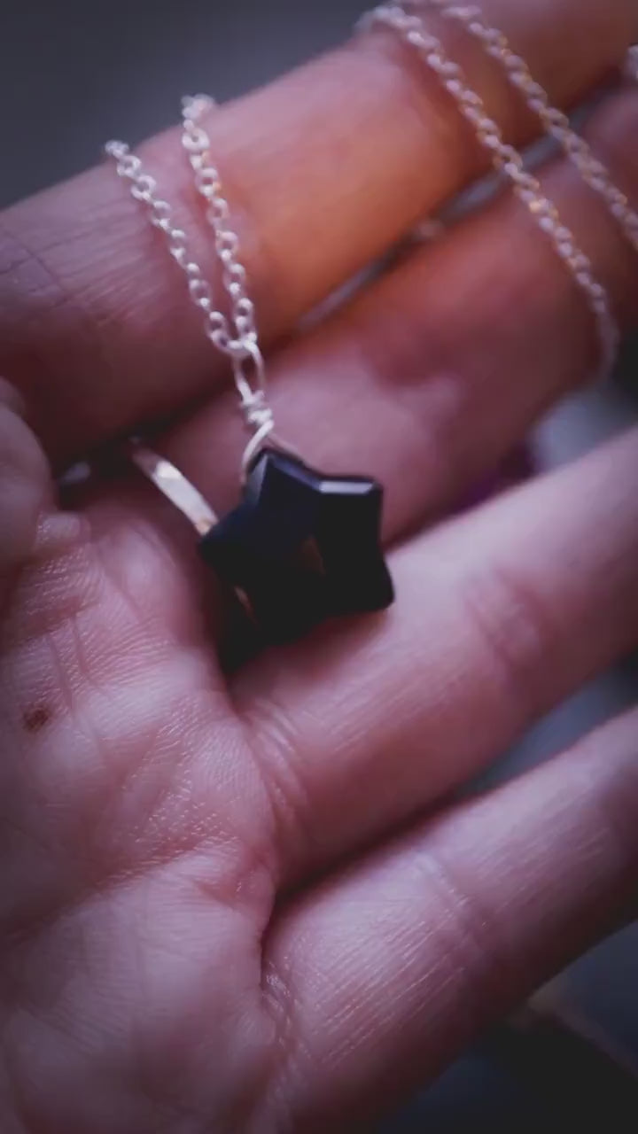 Dainty and Minimal, Natural Black Obsidian Star Pendant on a sterling silver chain - For protection & grounding