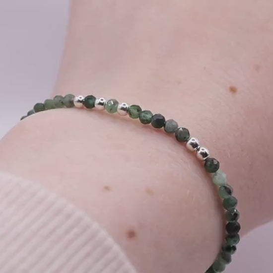 Dainty, Natural Emerald Crystal Stacking bracelet, 3mm faceted beads - with a choice of findings - for compassion & love