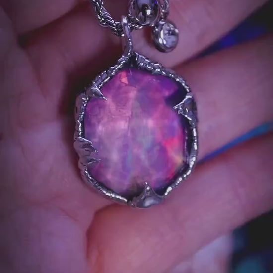 Witchy, soft soldered, pink, orange and green aurora opal pendant necklace - Gothic Jewellery gifts