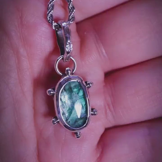 One of a kind, teal green kyanite, sterling silver pendant necklace - bohemian crystal jewellery gifts