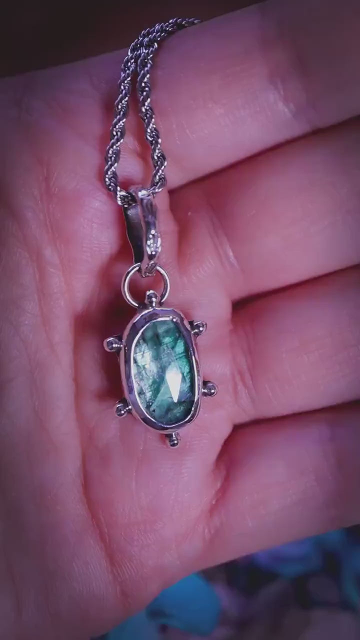 One of a kind, teal green kyanite, sterling silver pendant necklace - bohemian crystal jewellery gifts