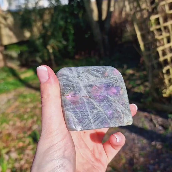 Beautiful Rainbow Purple Flash Labradorite Crystal Freeform, Crystal Carving