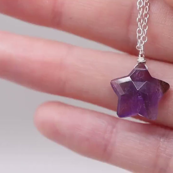 Dainty and Minimal, Natural Amethyst Star Pendant Necklace - February Birthstone