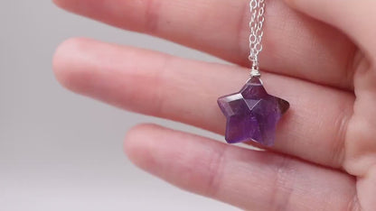 Dainty and Minimal, Natural Amethyst Star Pendant Necklace - February Birthstone