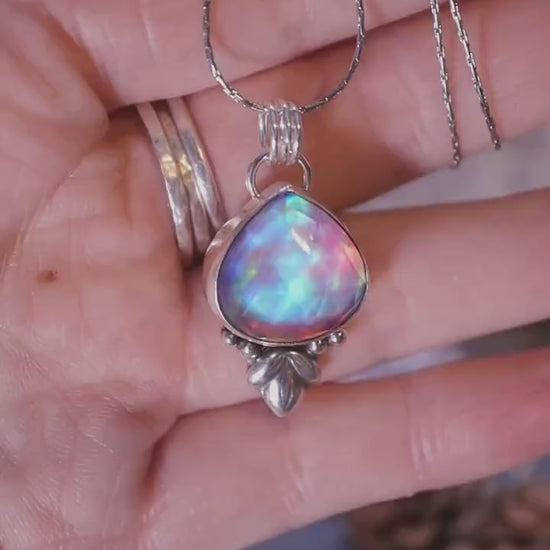 Beautiful and handmade, Sterling Silver, Aurora Opal Pendant Necklace, Jewellery and Crystal Gifts