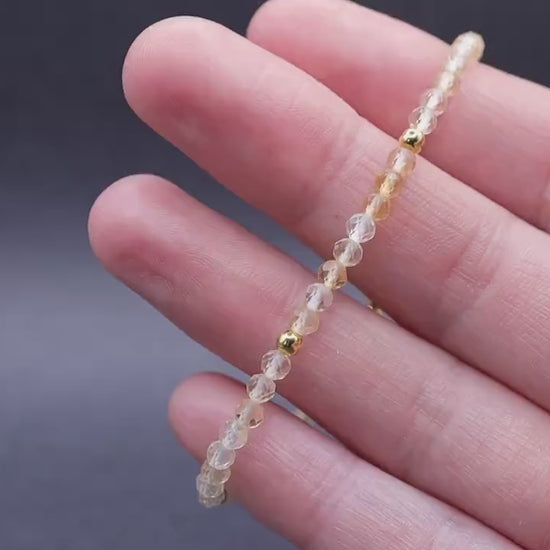 Dainty, natural citrine bracelet, 3mm faceted crystal beads - November Birthstone - customisable findings.