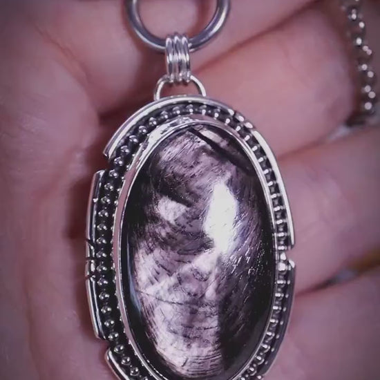One of a kind, and handcrafted, natural flashy, hypersthene crystal amulet pendant necklace - crystal jewellery gifts