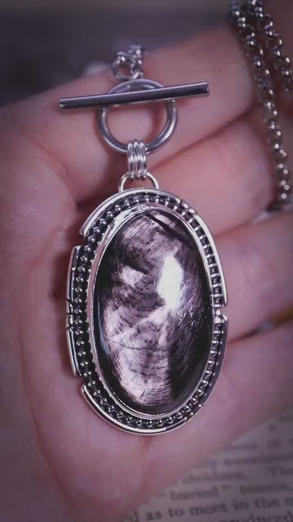 One of a kind, and handcrafted, natural flashy, hypersthene crystal amulet pendant necklace - crystal jewellery gifts