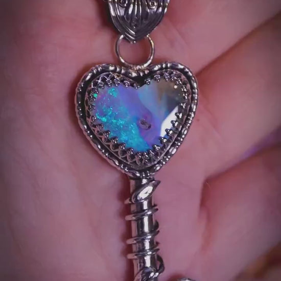 Handmade and unique, Australian opal, key to my heart pendant necklace - crystal jewellery gifts