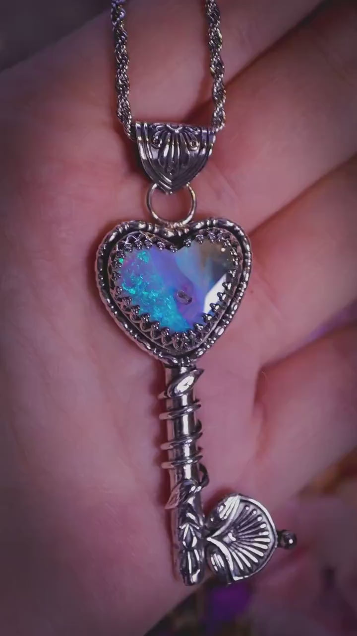 Handmade and unique, Australian opal, key to my heart pendant necklace - crystal jewellery gifts