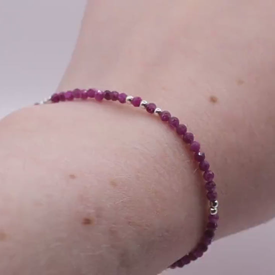 Dainty, Natural Ruby Crystal Stacking bracelet, 2mm faceted beads - with a choice of findings - for passion & power