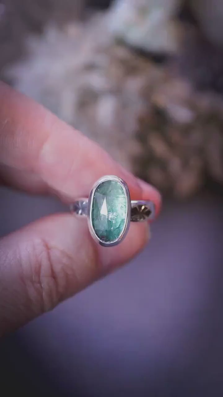 Beautiful and handcrafted, teal green kyanite crystal, sterling silver stacking ring - Jewellery and crystal gifts