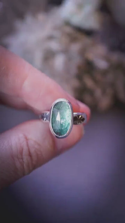 Beautiful and handcrafted, teal green kyanite crystal, sterling silver stacking ring - Jewellery and crystal gifts
