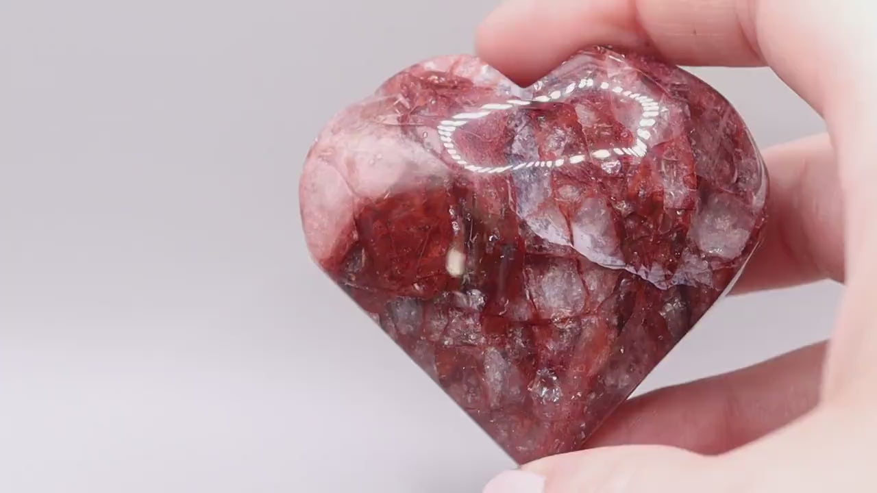 Natural Fire Quartz / Hematoid, Medium sized Heart Crystal Carving, Full of Rainbows and sparkles - for Stability and Concentration