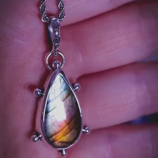 Unique and one of a kind, rainbow labradorite crystal pendant necklace - bohemian crystal jewellery gifts