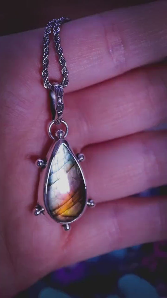 Unique and one of a kind, rainbow labradorite crystal pendant necklace - bohemian crystal jewellery gifts