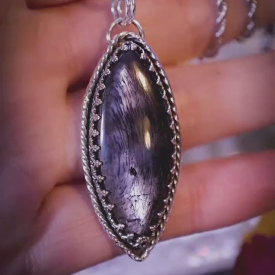 Handcrafted and unique, gothic hypersthene sterling silver pendant necklace - Crystal and jewellery gifts