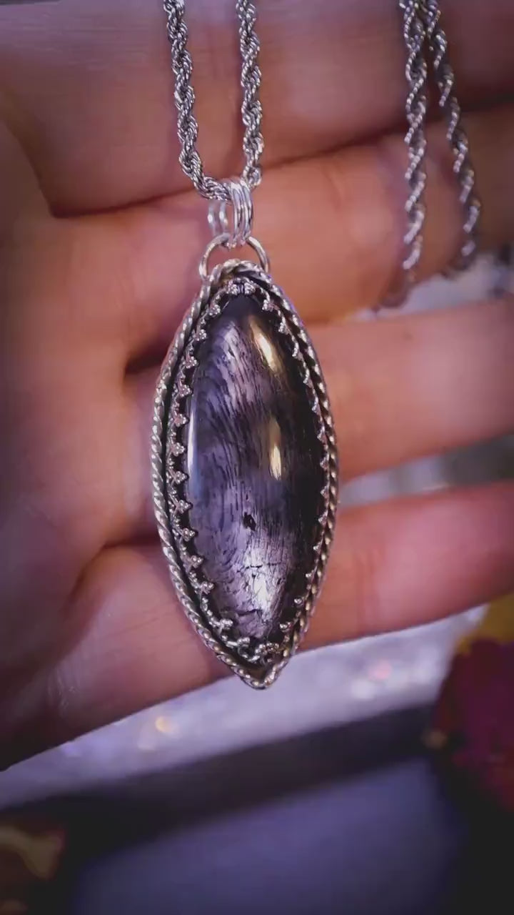 Handcrafted and unique, gothic hypersthene sterling silver pendant necklace - Crystal and jewellery gifts