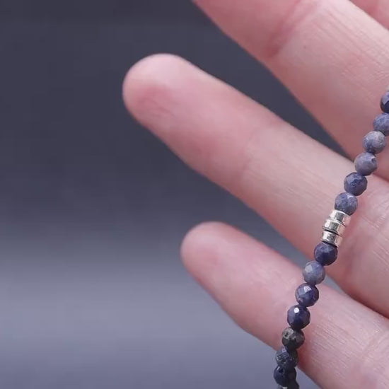 Dainty, Natural Blue Sapphire Stacking Bracelet, 3mm faceted beads - with a choice of findings - for discipline & structure