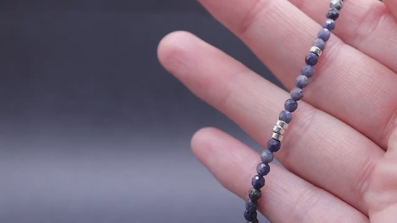 Dainty, Natural Blue Sapphire Stacking Bracelet, 3mm faceted beads - with a choice of findings - for discipline & structure