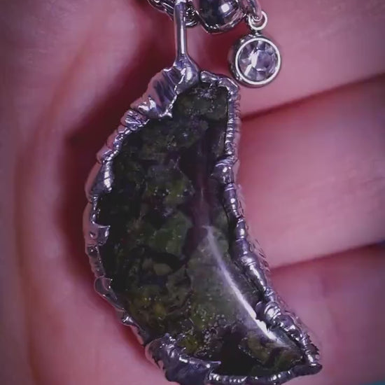 Handmade and unique, bloodstone moon, soft soldered pendant necklace - jewellery and crystal gifts