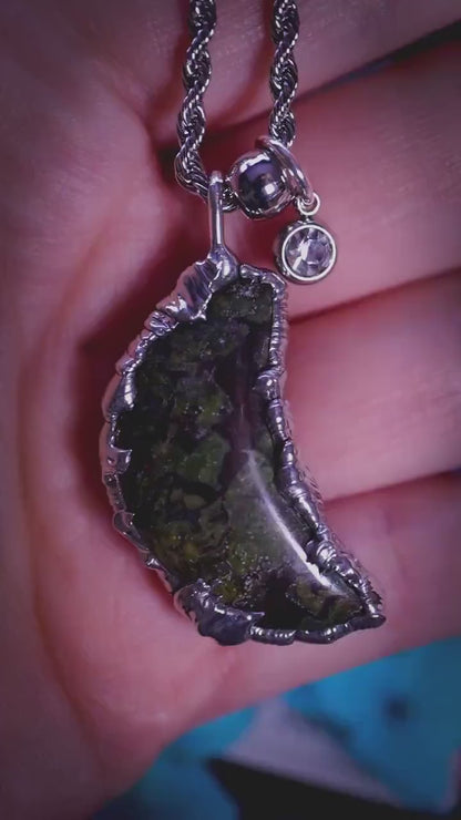 Handmade and unique, bloodstone moon, soft soldered pendant necklace - jewellery and crystal gifts