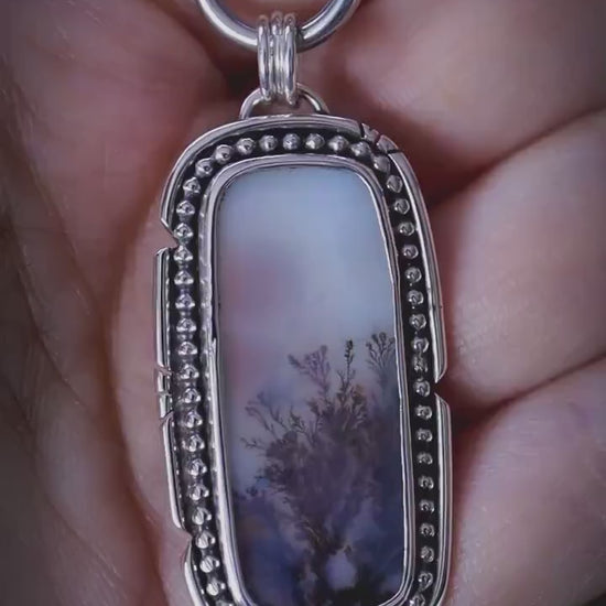 Handmade and bespoke, natural scenic dendritic agate, sterling silver pendant necklace - crystal and jewellery gifts