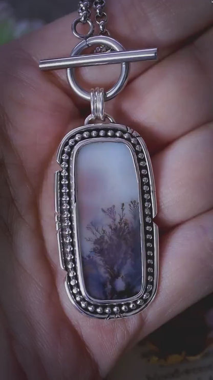 Handmade and bespoke, natural scenic dendritic agate, sterling silver pendant necklace - crystal and jewellery gifts