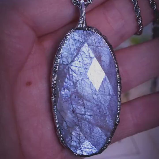Handmade, rose cut belomorite moonstone, soft soldered pendant necklace - crystal jewellery gifts for her