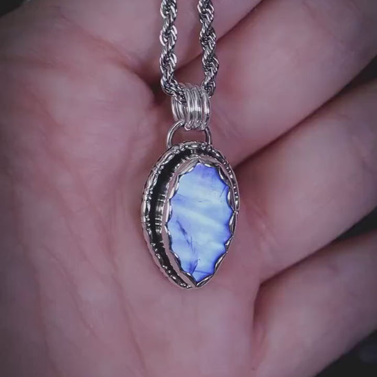 Handcrafted and unique, high grade, rainbow moonstone, sterling silver pendant necklace - Crystal jewellery gifts - June Birthstone