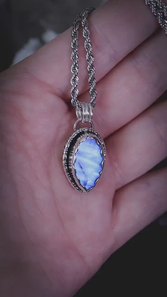 Handcrafted and unique, high grade, rainbow moonstone, sterling silver pendant necklace - Crystal jewellery gifts - June Birthstone