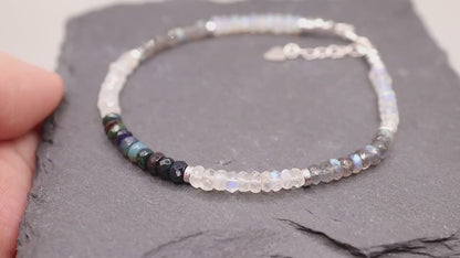 Ethiopian Welo Opal, Labradorite and Rainbow Moonstone dainty bracelet, Gifts for her.