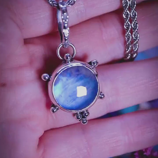 Handmade, fine and sterling silver, rainbow moonstone pendant necklace - unique jewellery gifts