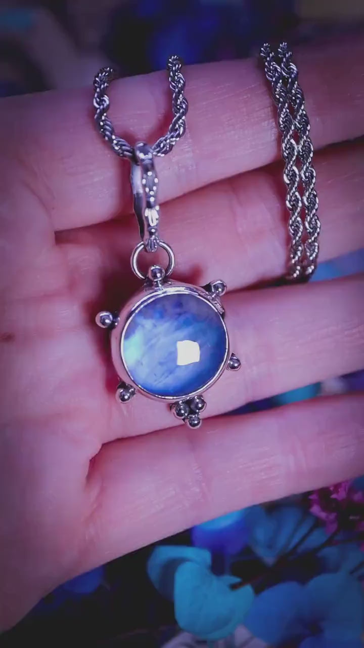 Handmade, fine and sterling silver, rainbow moonstone pendant necklace - unique jewellery gifts