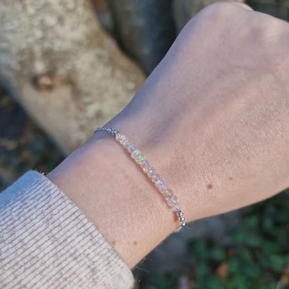 Dainty, Flashy Smooth Ethiopian Welo Opal Stacking Bracelet - Great Colour play - With Sterling Silver Findings