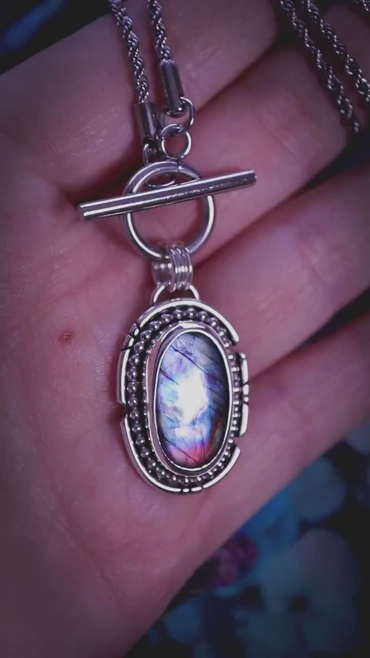 Bespoke and handmade Spectrolite Labradorite Pendant necklace: Sterling Silver Crystal Amulet