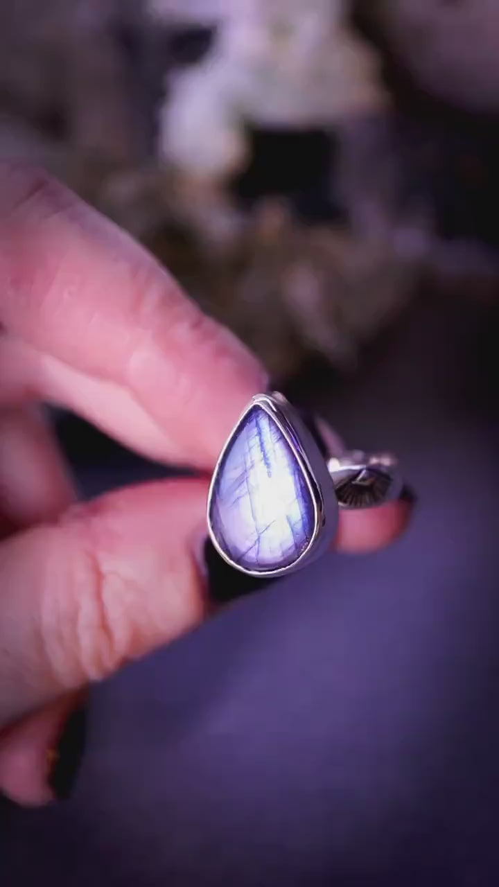 Handmade, sterling silver, purple labradorite statement stacking ring - gifts for her, crystal gifts