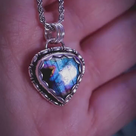 Handcrafted blue, green and purple, sterling silver pendant necklace: crystal jewellery gifts