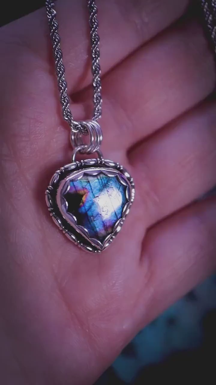 Handcrafted blue, green and purple, sterling silver pendant necklace: crystal jewellery gifts