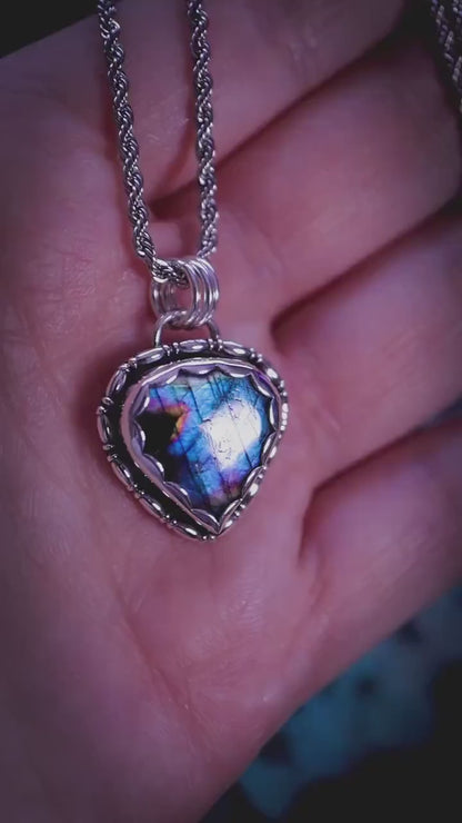 Handcrafted blue, green and purple, sterling silver pendant necklace: crystal jewellery gifts