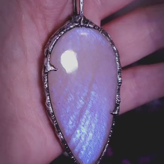 Handmade, flashy belomorite moonstone, soft soldered pendant necklace - crystal jewellery gifts for her