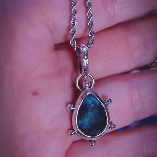 One of a kind, mossy sea blue kyanite, sterling silver pendant necklace - bohemian crystal jewellery gifts
