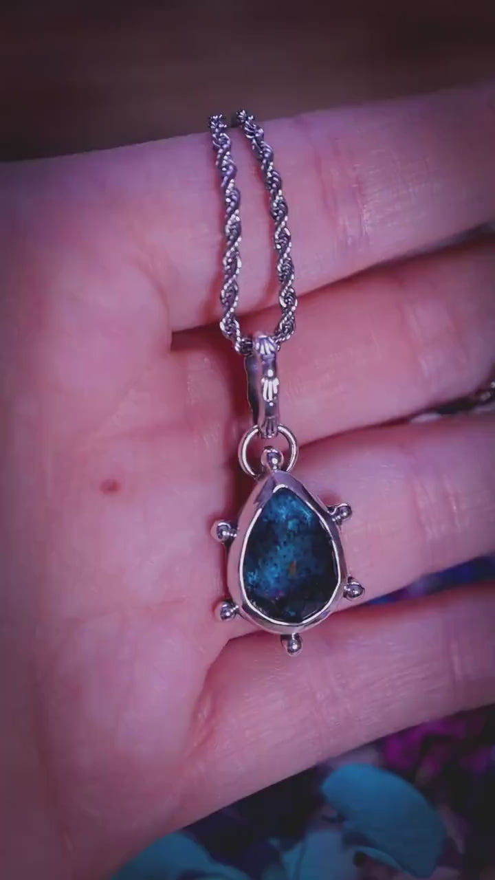 One of a kind, mossy sea blue kyanite, sterling silver pendant necklace - bohemian crystal jewellery gifts