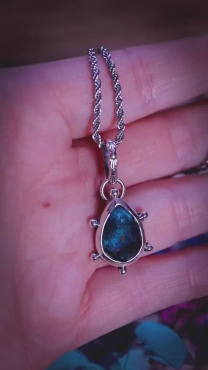 One of a kind, mossy sea blue kyanite, sterling silver pendant necklace - bohemian crystal jewellery gifts