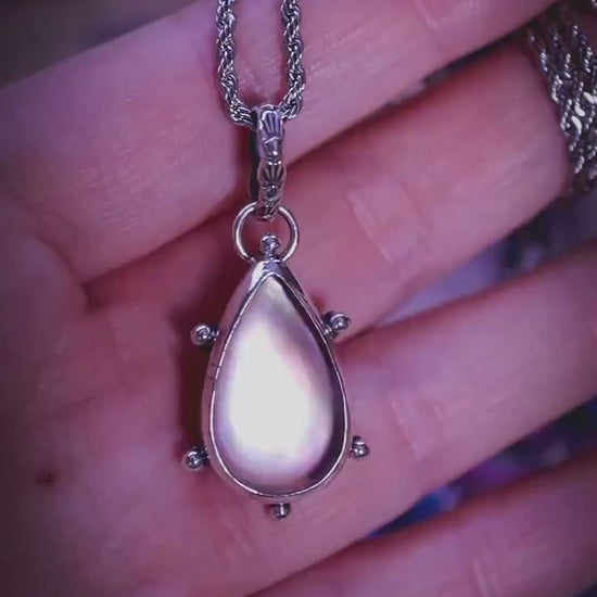 Handmade, sterling silver, Mother of pearl and Himalayan quartz crystal pendant necklace - Jewellery gifts