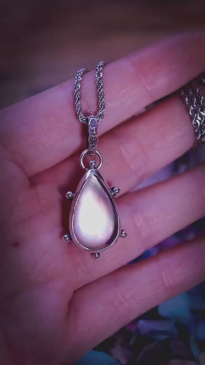 Handmade, sterling silver, Mother of pearl and Himalayan quartz crystal pendant necklace - Jewellery gifts