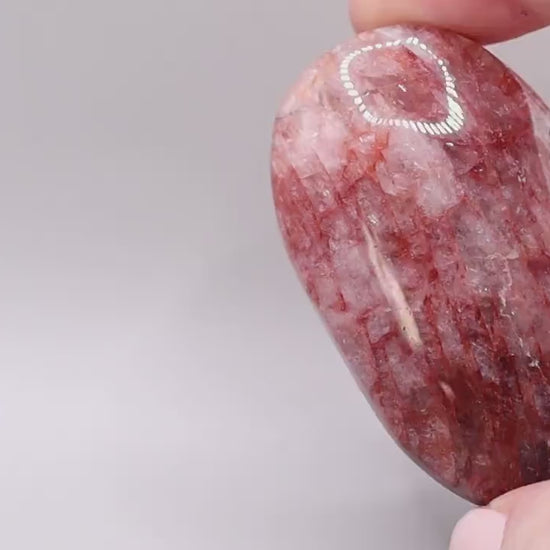 Natural Fire Quartz / Hematoid, Medium sized Palm Stone Crystal Carving, Full of Rainbows and sparkles - for Stability and Concentration