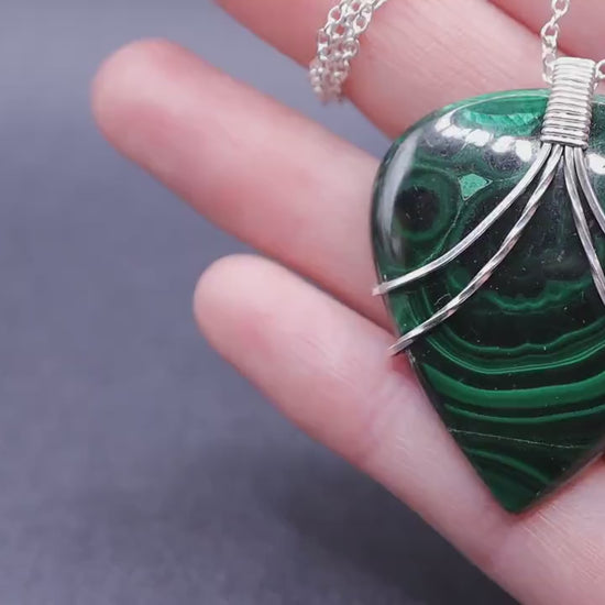 Handmade Malachite Pendant - Wrapped in 925 Sterling Silver - Wire wrap Pendant - for visualization & insight