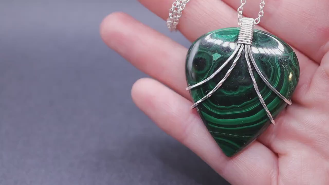 Handmade Malachite Pendant - Wrapped in 925 Sterling Silver - Wire wrap Pendant - for visualization & insight